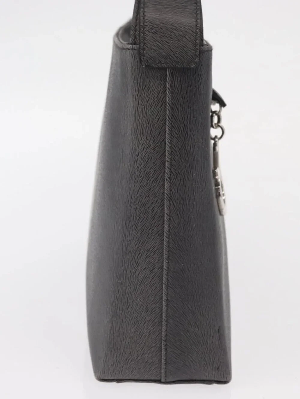 Salvatore Ferragamo Gancini Shoulder Bag Leather Gray Silver Auth hk3307